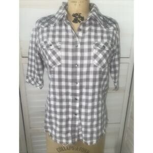 Shyanne Shirt Women’s Embroidered Bling Western Pearl Snap Front Gingham Check M
